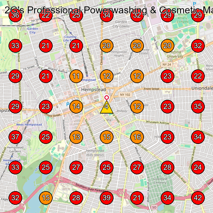 2G's Professional Powerwashing & Cosmetic Maintenance GeoGrid visibility map for House Cleaning Service in Hempstead